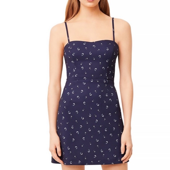 French Connection Whisper Micro Floral Print A-line Mini Dress in Blue Lobelia - Picture 9 of 9